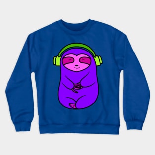 Happy Purple Sloth Listening to Music Crewneck Sweatshirt